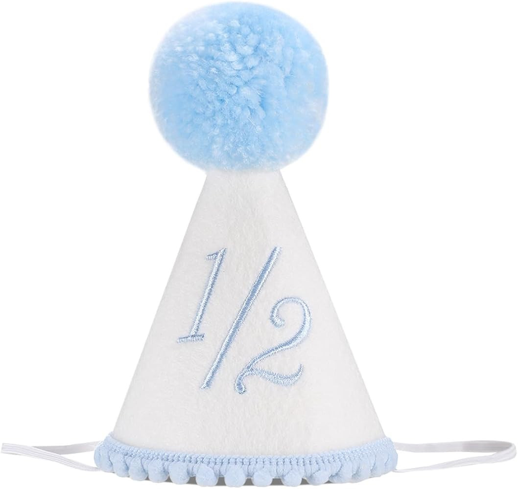 Boy 1/2 Birthday Party Crown, Blue half Hat,1/2 Birthday Embroidered Party Hat, Blue baby Decorat... | Amazon (US)