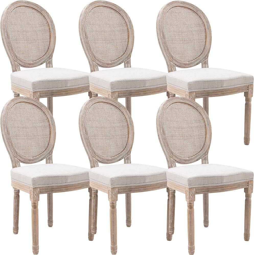 chairus Farmhouse Dining Chairs Set of 6, Round Rattan Back French Country Dining Room Chairs Vin... | Amazon (US)