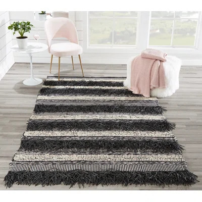 Union Rustic Otto Hand Woven Striped Black Area Rug 2' X 3' Union Rustic Rug Size: Rectangle 3'9" x  | Wayfair North America