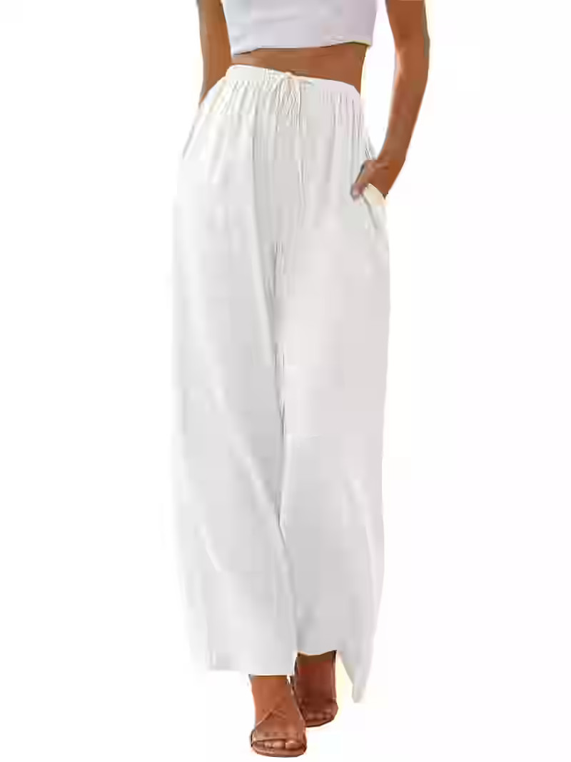 TEMOFON Pants for Women Wide Leg Linen Pant White Summer Casual Palazzo Flowy Pants with Pocket D... | Walmart (US)
