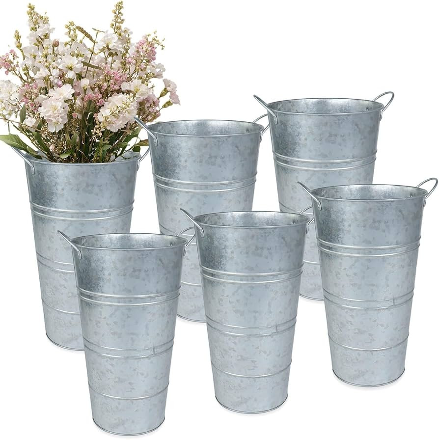 12 Inch Galvanized Metal Vases for Flowers - 6 Pcs Farmhouse Decorative Tall Flower Bucket with H... | Amazon (US)