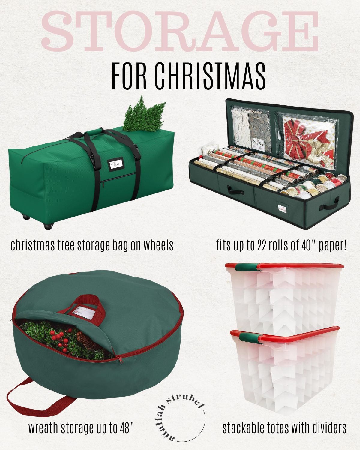 Christmas storage! Christmas tree storage bag on wheels. Wrapping paper organizer. Stackable ornament totes. Wreath storage bag. 

 #LTKHoliday #LTKSeasonal #LTKHome