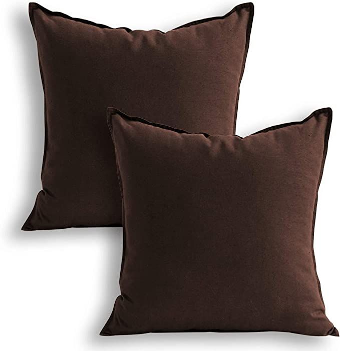 Jeanerlor Solid Cotton Linen Decoration 18"x18" Throw Pillow Case Brown Cushion Cover Cool Pillow... | Amazon (US)