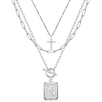 MJartoria Layered Initial Necklaces for Women Trendy, 14K Gold Plated Brass Simple Dainty Cross C... | Amazon (US)