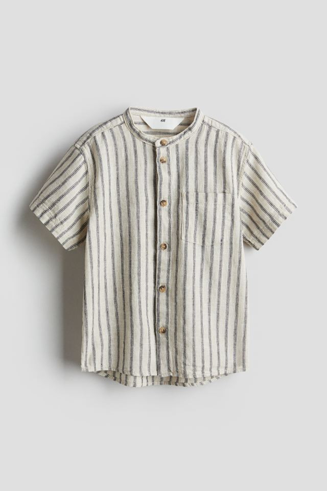 Linen-blend grandad shirt - Light beige/Striped - Kids | H&M GB | H&M (UK, MY, IN, SG, PH, TW, HK)