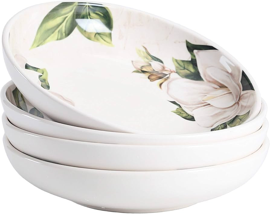 Bico Magnolia Floral Pasta Bowls, 35oz Salad Bowl Set of 4, Large Ceramic Serving Dinner Bowls for Soup and Cereal, Microwave and Dishwasher Safe, Gift for Housewarming and Thanksgiving | Amazon (US)