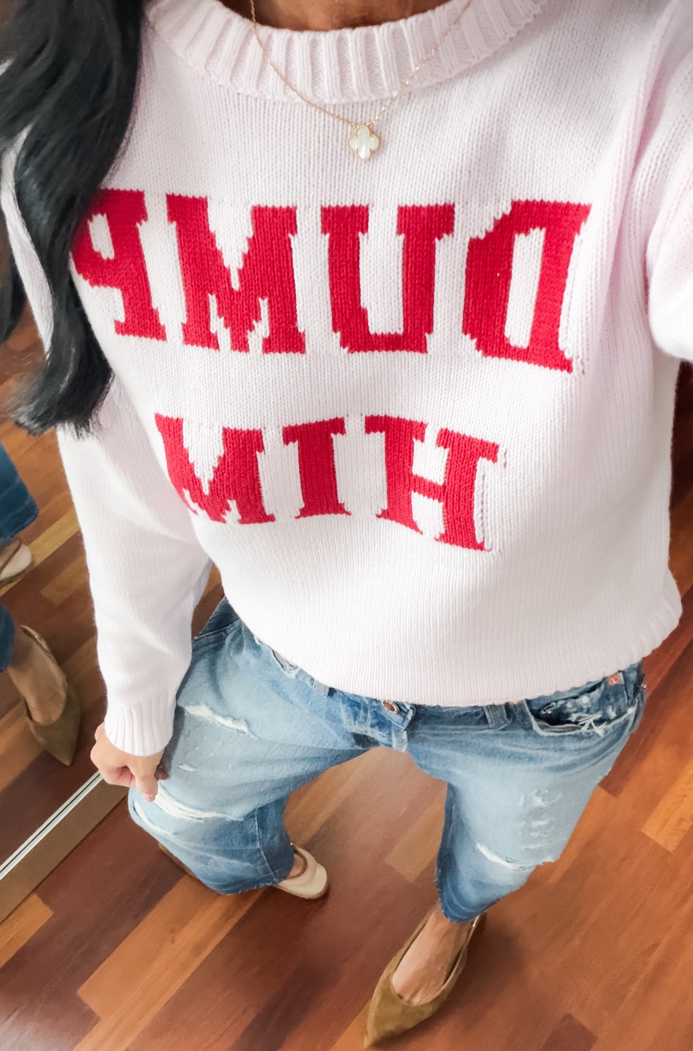 Love this sweater 😂 wearing a small and 2 jeans 

#LTKFindsUnder50 #LTKSeasonal #LTKootd