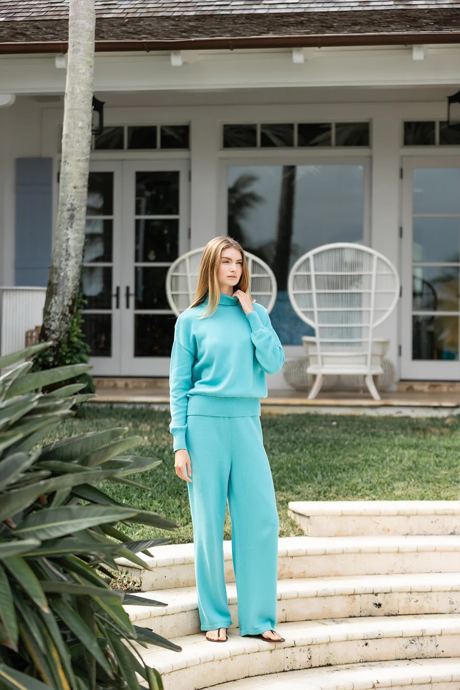 Falmouth Wide Leg Pant - Dusty Aqua | Julia Amory