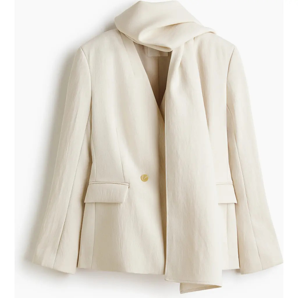 H&M Lapelless Blazer With Scarf in Light Beige at Nordstrom, Size Small | Nordstrom