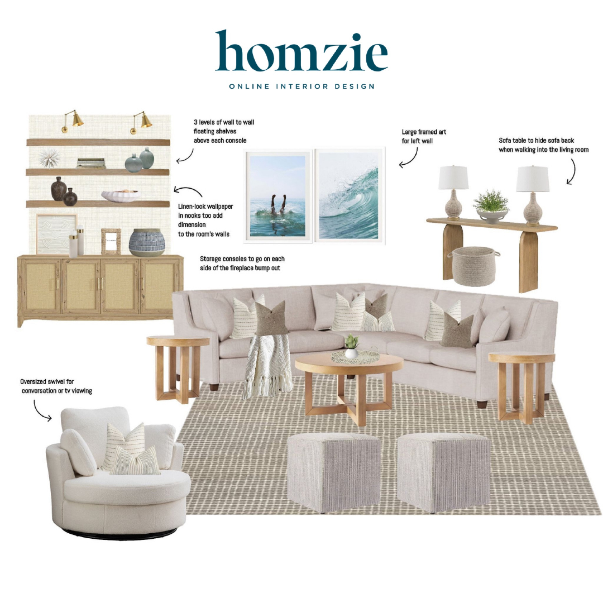 Neutral coastal living room design. Barrel back chair, warm neutral rug, Target coffee table, neutral sectional, coastal console, table lamp 

#LTKHome #LTKTravel #LTKFamily