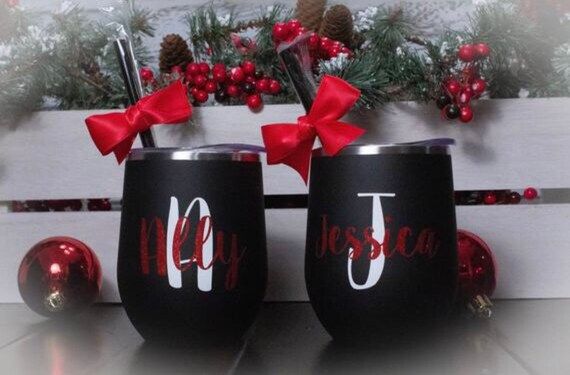 BLACK GLITTER CHRISTMAS tumblers, Christmas Wine Tumblers, office party gift ideas, gifts for co-... | Etsy (US)