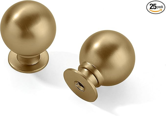 25 Pack 1 Inch Vintage Ball Brushed Brass Cabinet Knobs Kitchen Cabinet Hardware Brushed Gold Dra... | Amazon (US)