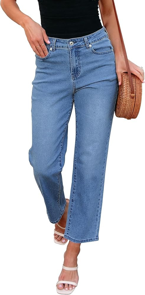 luvamia Straight Leg Jeans for Women High Waisted Trendy Cropped Stretchy Denim Pants Ankle Mom J... | Amazon (US)