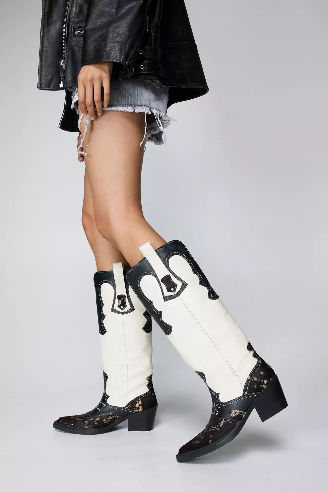 Real Leather Color Block Hair On Cowboy Boot | Nasty Gal US