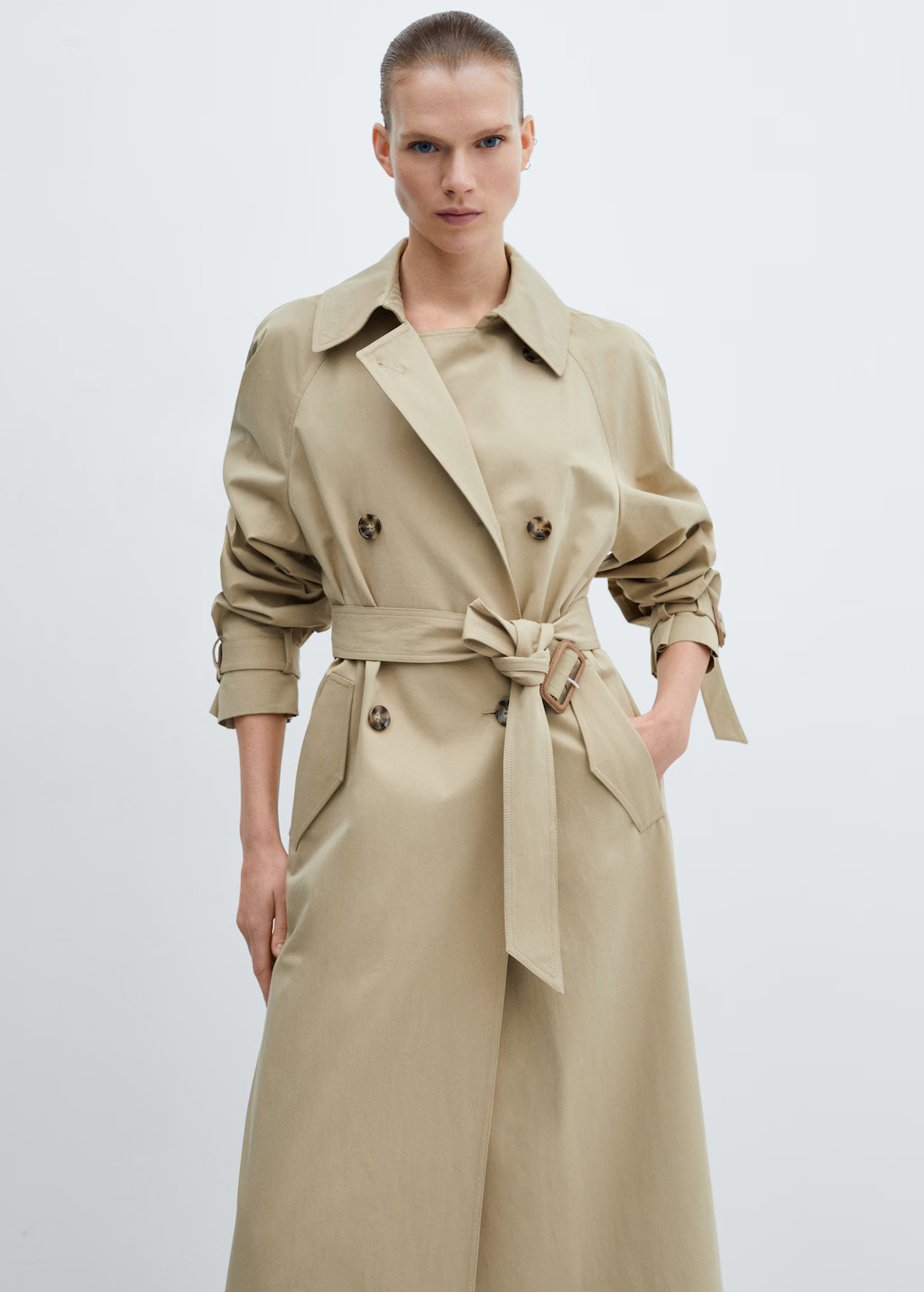 Double-breasted cotton trench coat | MANGO (US)