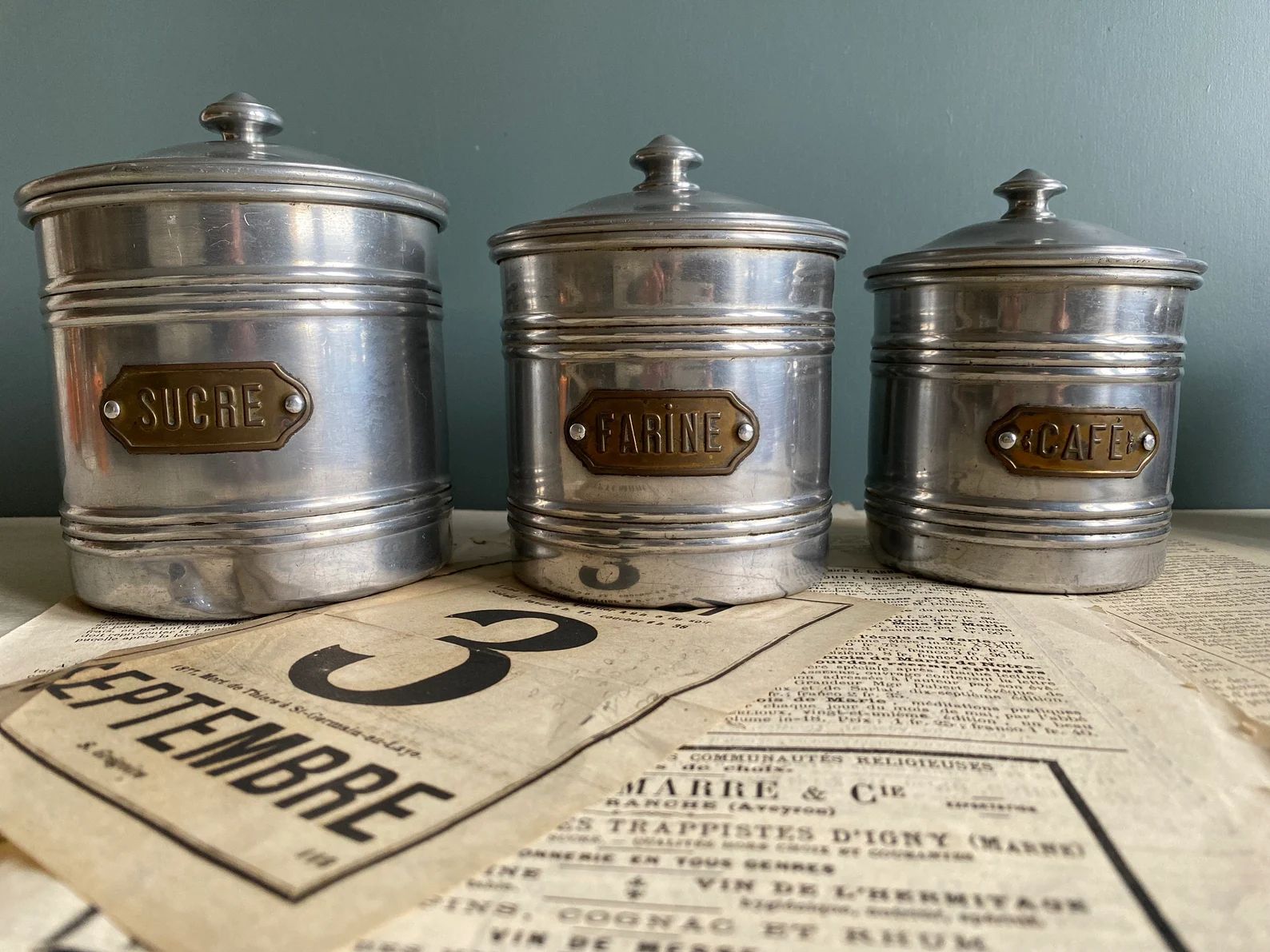 A Vintage French Aluminium Canister Set Retro Kitchen - Etsy | Etsy (US)