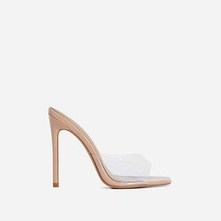 Cyan Square Peep Toe Clear Perspex Heel Mule In Nude Patent | EGO Shoes (US & Canada)
