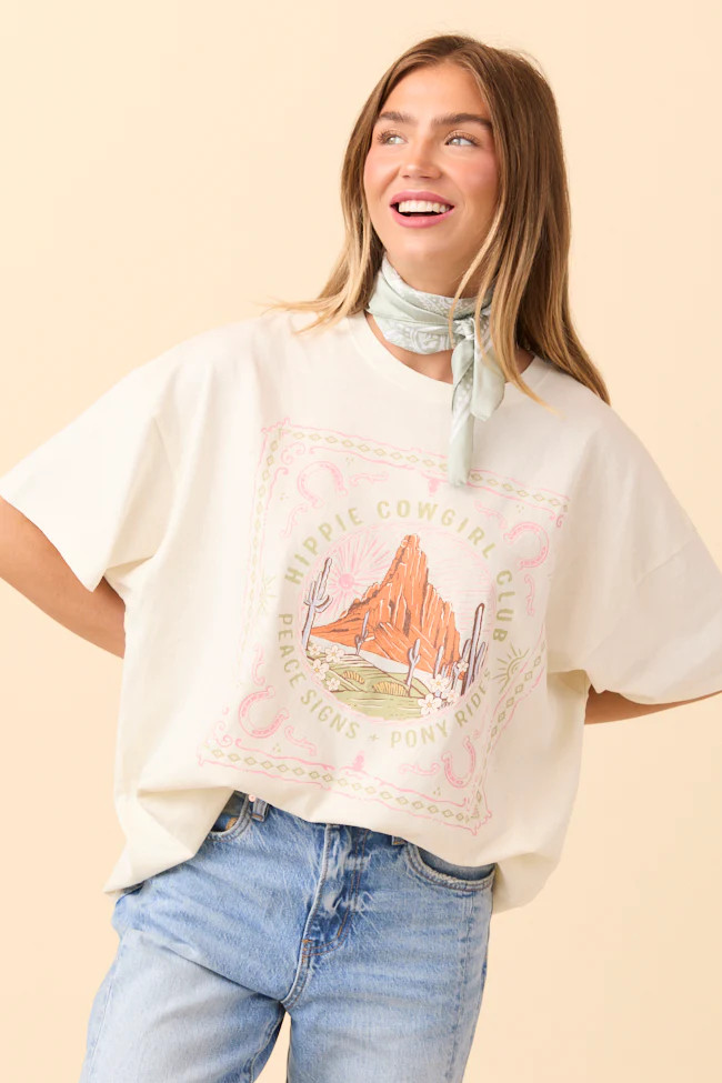 Hippie Cowgirl Club Off White Oversized Graphic Tee | Pink Lily