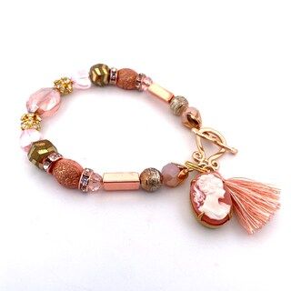 Pink Beaded Cameo Tassel Bracelet, Mixed Metal, Toggle Clasp, Lady Silhouette Jewelry, Unique and... | Michaels Stores