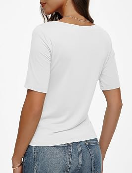 Women's Half Sleeve Boat Neck Shirts Ruched Side Slim Fit Basic Casual T Shirts Summer Tee Tops C... | Amazon (US)