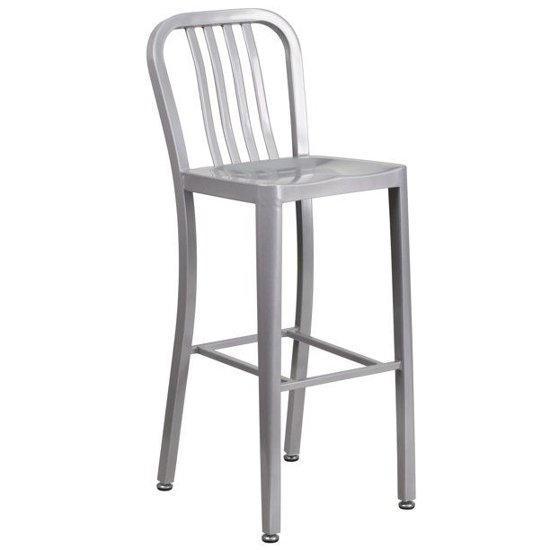 Flash Furniture Commercial Grade 30" High Silver Metal Indoor-Outdoor Barstool with Vertical Slat... | Walmart (US)