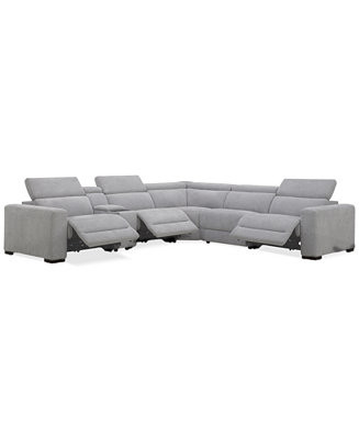 Nevio 6-Pc. Fabric Power Headrest Sectional with Console and 3 Power Motion Chairs - Macy's | Macy's