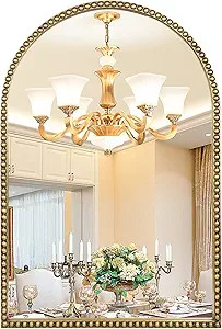 Arched Wall Mirror for Bathroom - 24"x36" Metal Beaded Frame Decorative Accent Mirror, Large Mode... | Amazon (US)