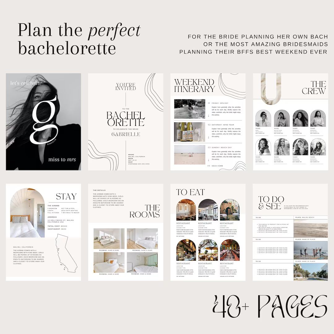 40 Pages Ultimate Bachelorette Weekend Planner & Itinerary Editable Canva Template IG Captions, O... | Etsy (US)