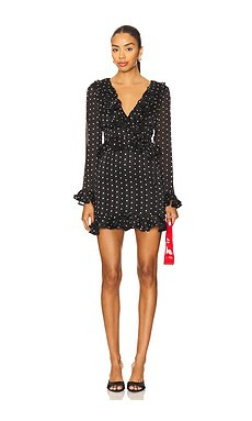 Bardot Frill Detail Spot Mini Dress in Black Spot from Revolve.com | Revolve Clothing (Global)