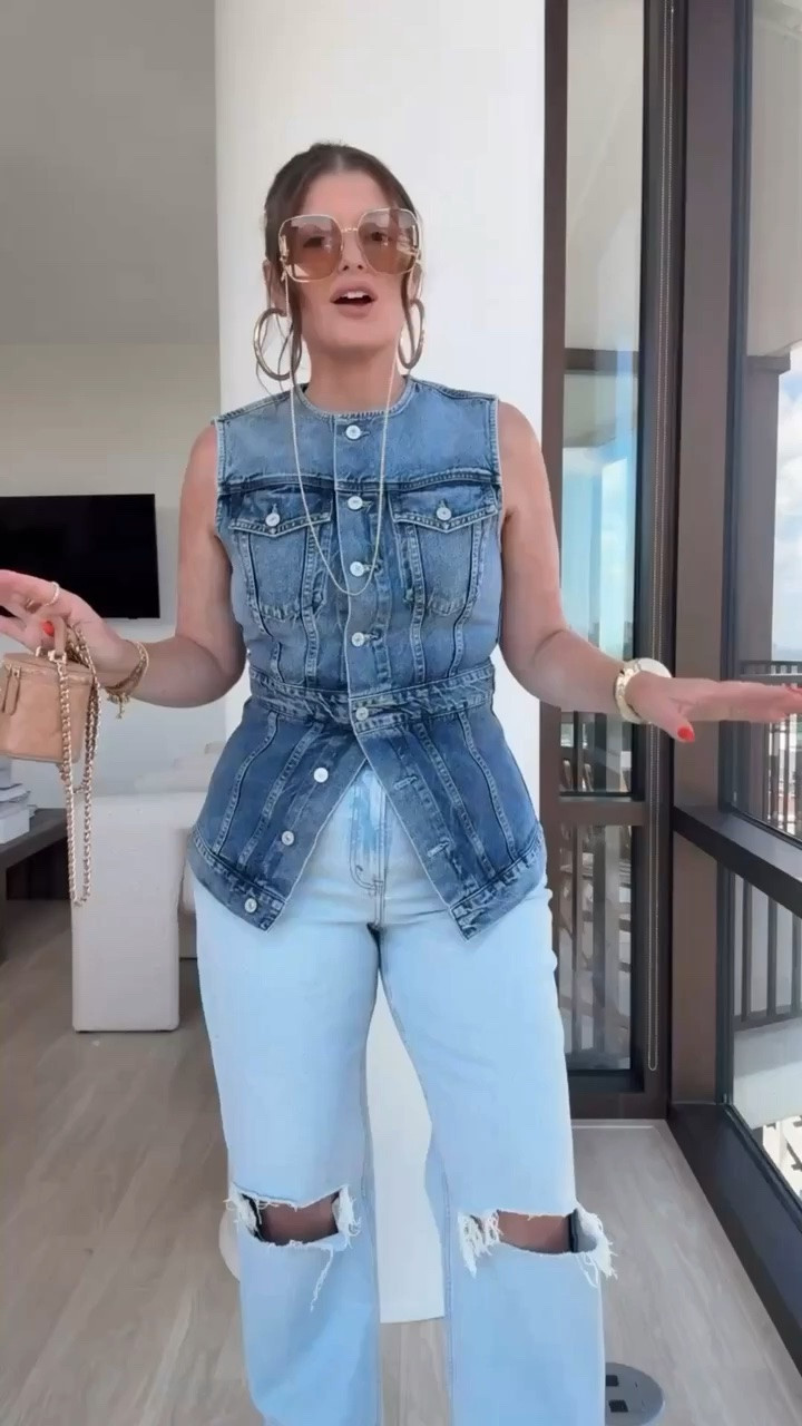 Denim on denim 
Distressed jeans

#LTKootd #LTKSeasonal