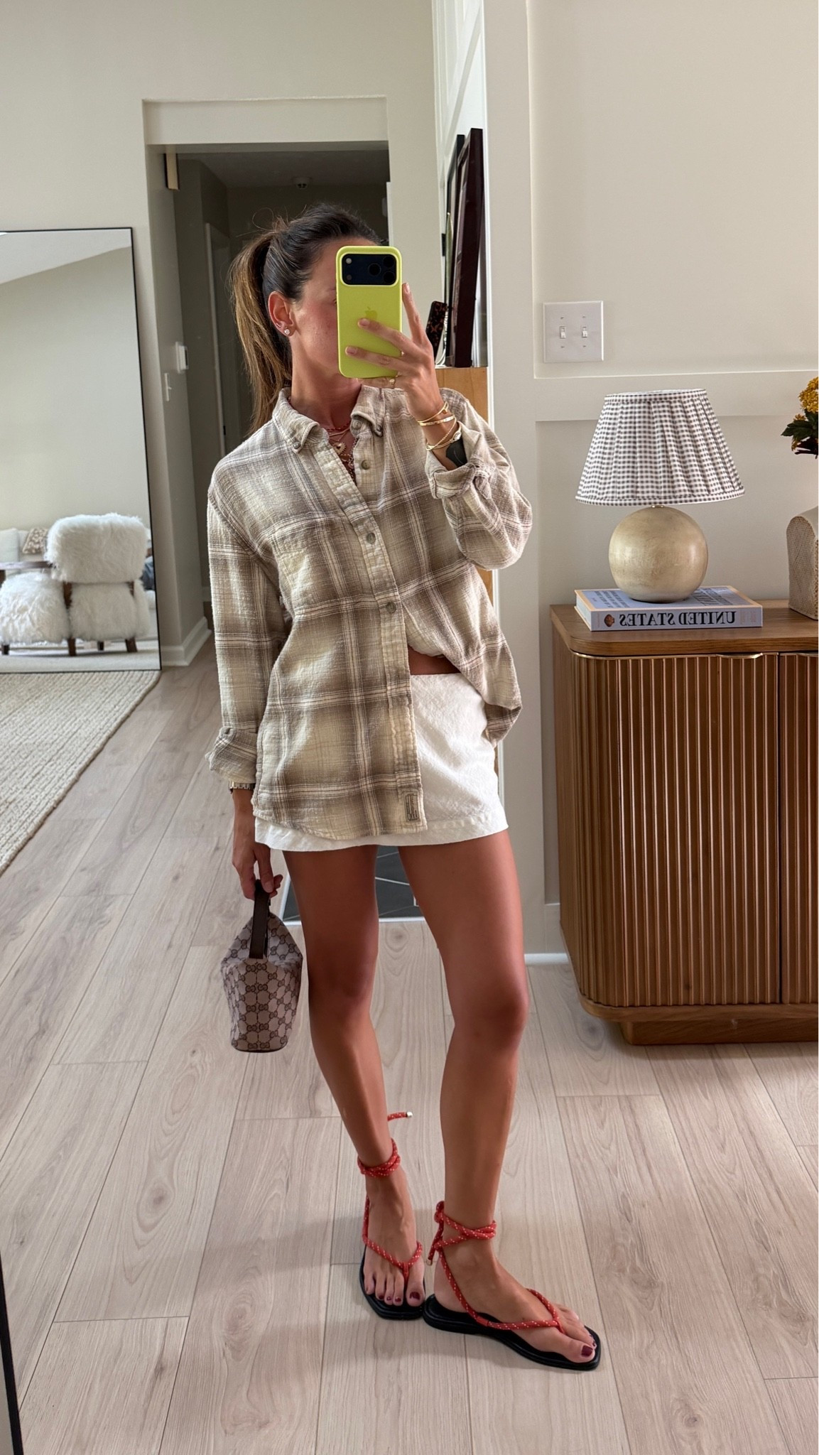 Small flannel (exact is sold out) XS skirt! Sandals are VB but the Tkees are similar for less $!