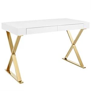 Modway Sector Writing Desk in White and Gold | Homesquare