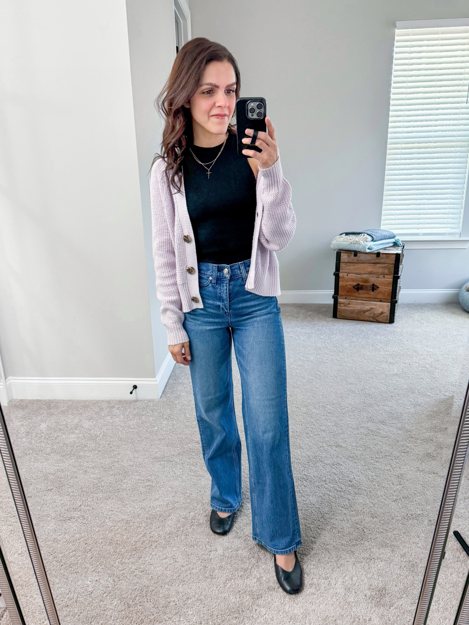 #ootd | adding a little color for Spring! Cardigan is older, but linked similar | high neck tank, high rise wide leg jean, black Mary Jane flats 

#LTKstyletip