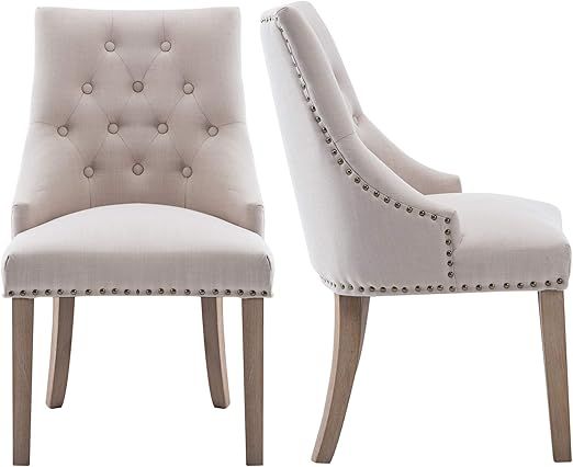 NOBPEINT Dining Chair Beige Fabric Leisure Padded Ring Chair, Nailed Trim, Set of 2 | Amazon (US)