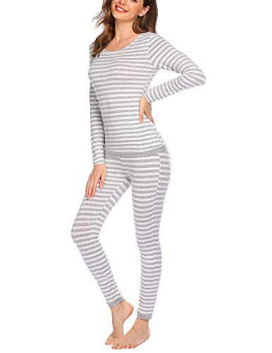 Ekouaer Women Long johns for women Grey Stripe Soft Lightweight Long Sleeve Base Layer Set (Grey Stripes XL) | Amazon (US)