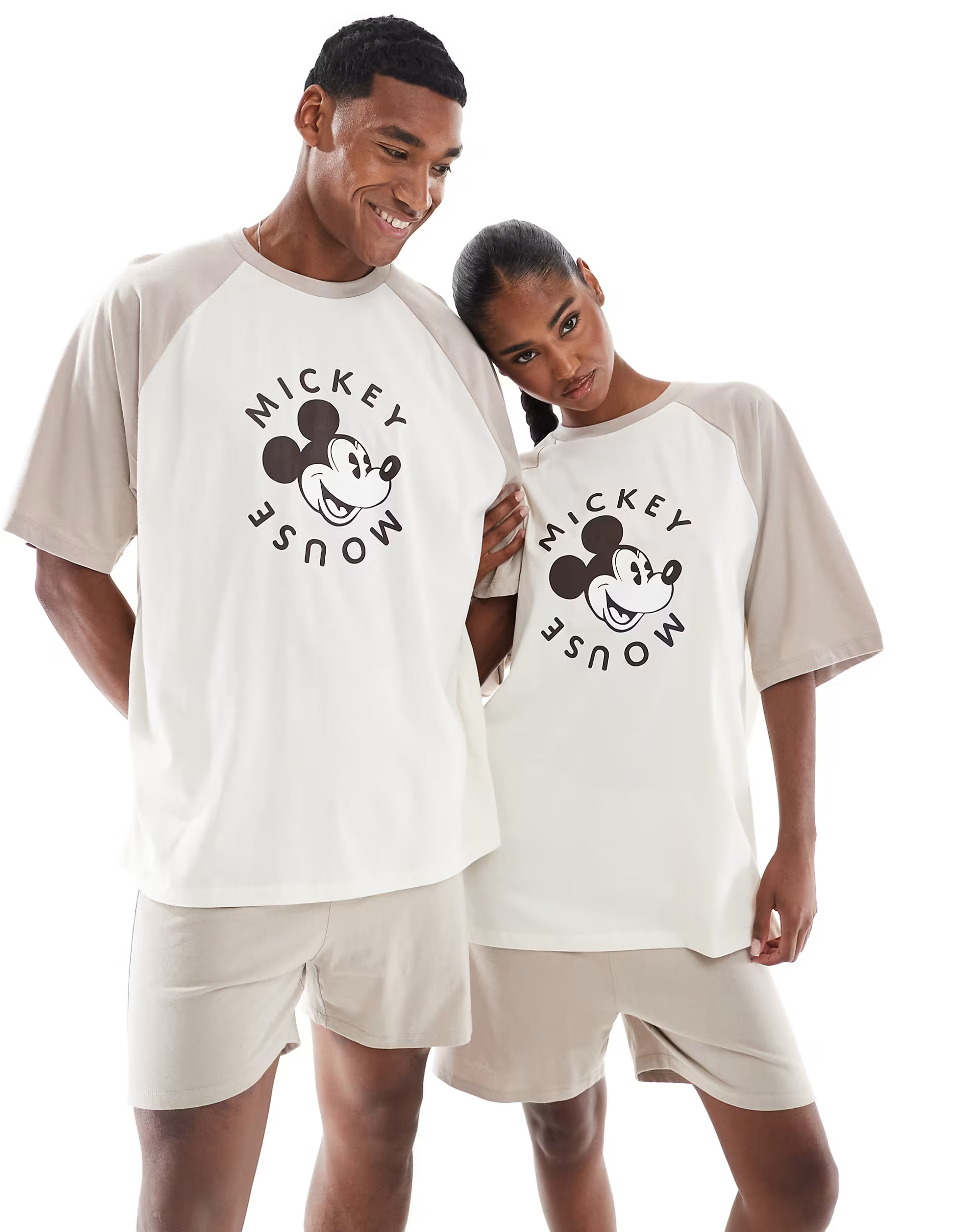 ASOS DESIGN Disney pyjama set with Mickey mouse print in stone | ASOS (Global)