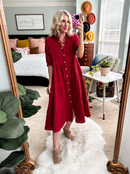 Button front gauze dress on Amazon under $40
Perfect for Fall, family photos and business casual🍂💕
Fits tts and wearing small 
Bump and nursing friendly 

#LTKstyletip #LTKworkwear #LTKfindsunder50