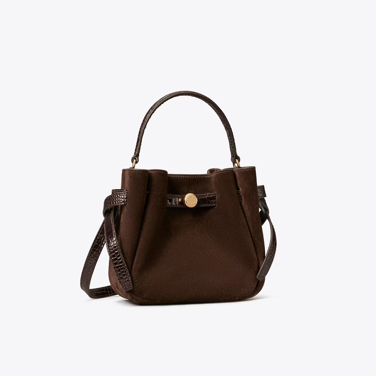 Mini Romy Suede Bucket Bag in brown, size OS | Tory Burch (US)