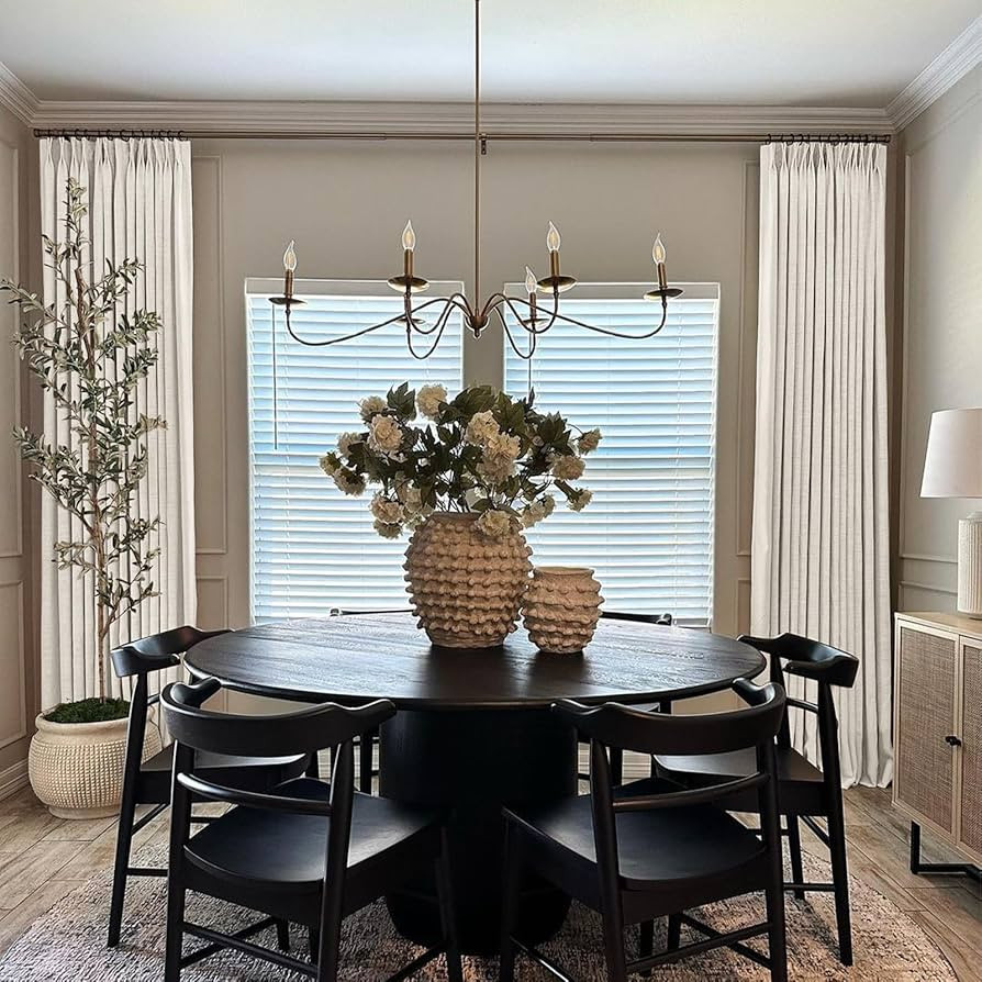 TWOPAGES 52 W x 120 L inch Pinch Pleat Darkening Drape Faux Linen Curtain with Blackout Lining Dr... | Amazon (US)