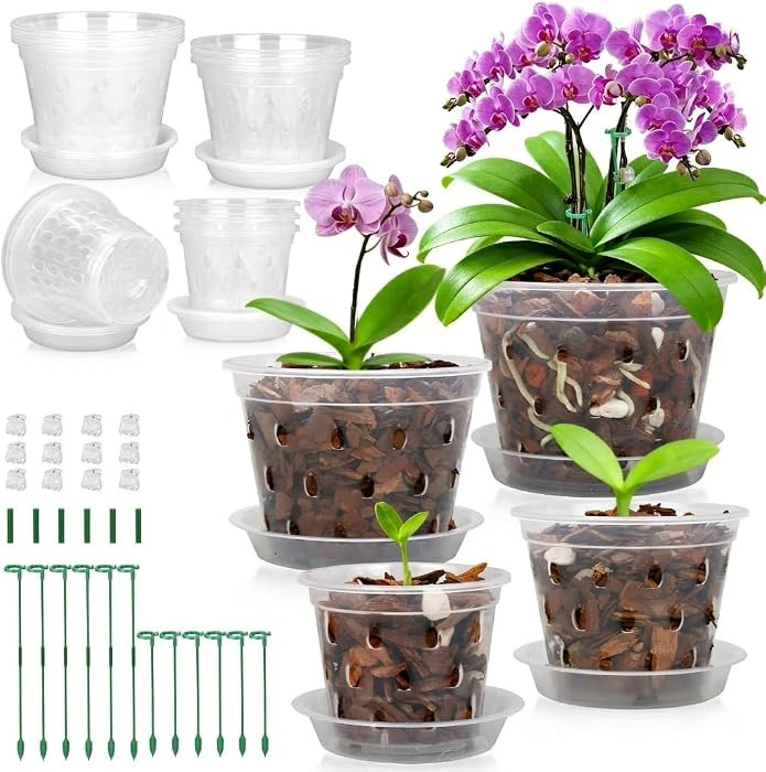 3/4/5/6 Inch Orchid Pot, 12 Pack Clear Orchid Pots with Holes, Saucer and Plant Stakes for Repott... | Amazon (US)