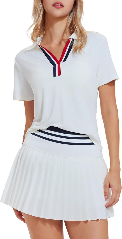Tennis Skirt Set for Women Color Block V Neck Golf Pickleball Outfits Pleated Athletic Two Piece ... | Amazon (US)
