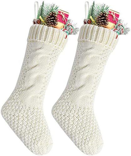 Amazon.com: Kunyida Pack 2,18" Unique Ivory White Knit Christmas Stockings : Home & Kitchen | Amazon (US)