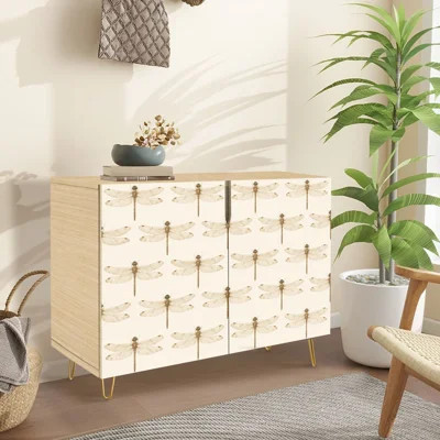 Sideboard Buffet Cabinet with Storage Vintage Dragonfly Beige with 2 Doors for Living Room and Kitchen | Wayfair North America