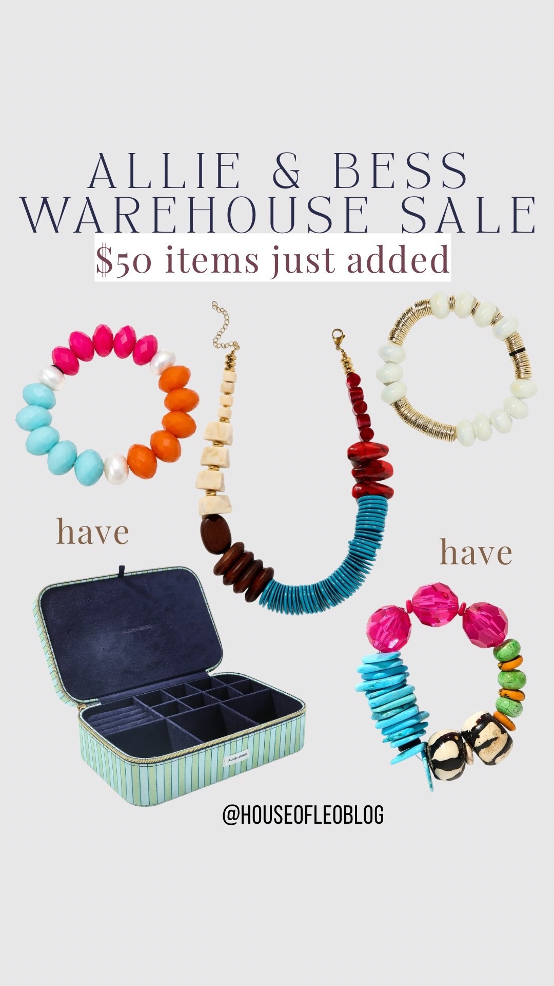 All of these items are $50. Jewelry box. Beaded bracelets. Beaded necklace.

#LTKSaleAlert