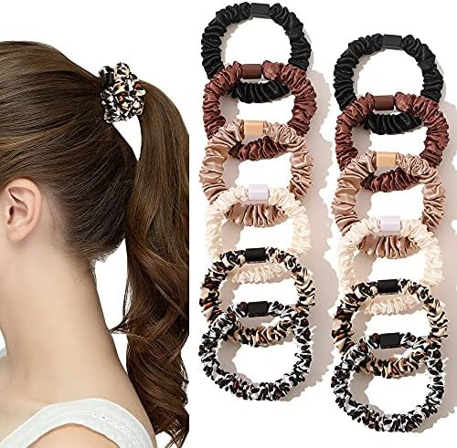 Silk Hair Ties Satin Scrunchies - Small Mini Scrunchy for Women Thick Hair Accessories Cute Soft No  | Amazon (US)