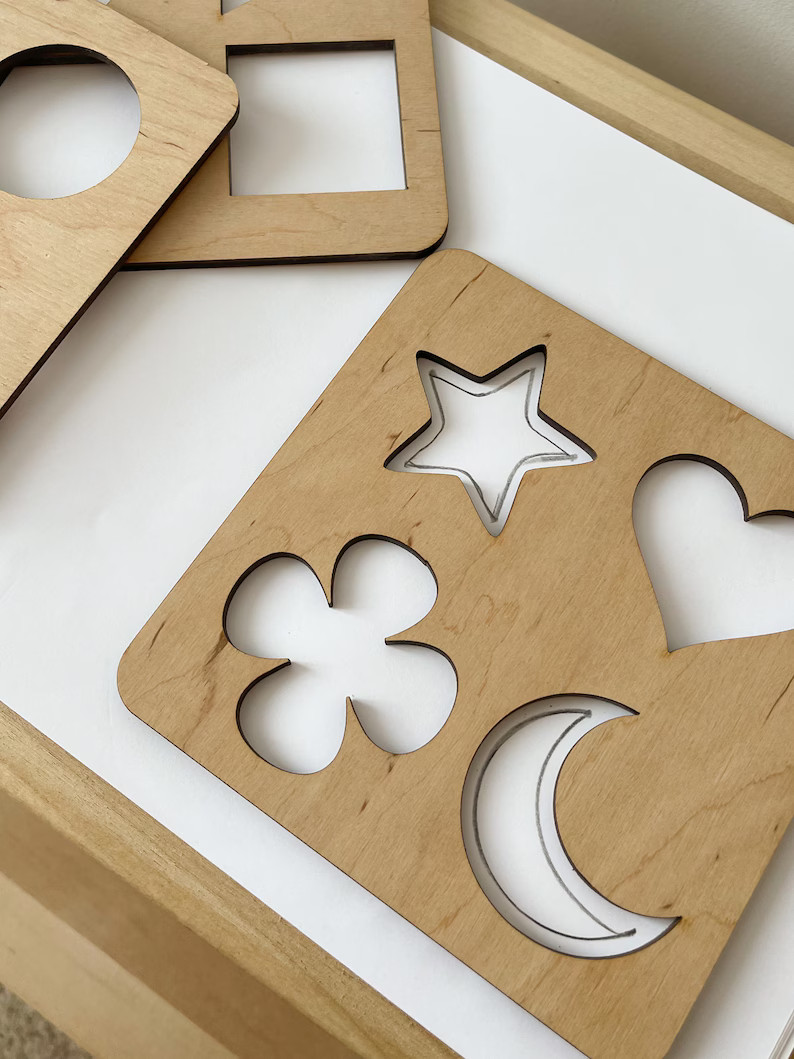 Montessori Stencil Set 3 Pcs Wooden Stencil Geometric Shapes Preschool Toddler Homeschool Classro... | Etsy (US)