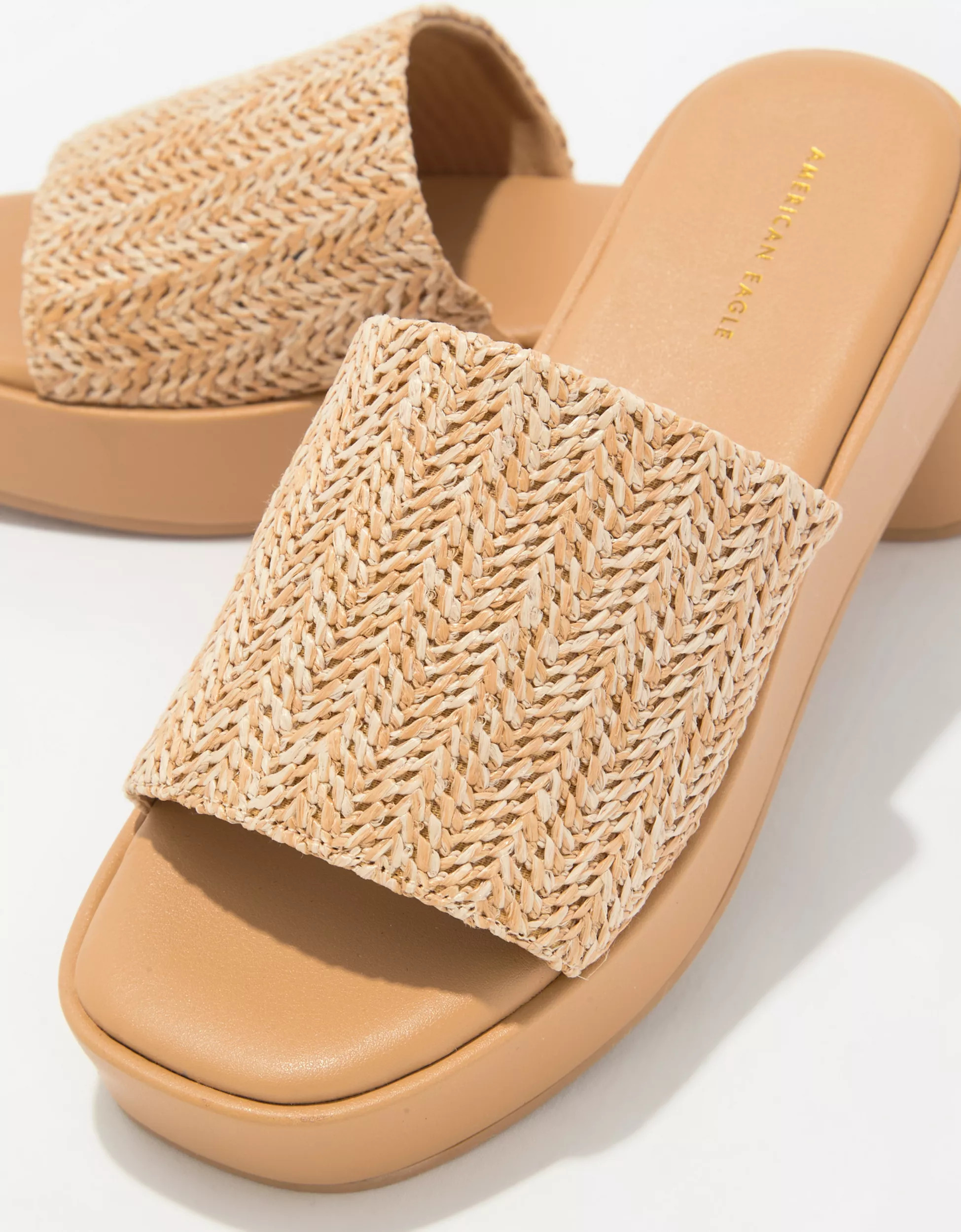 AE Raffia Platform Slide Sandal | American Eagle Outfitters (US & CA)