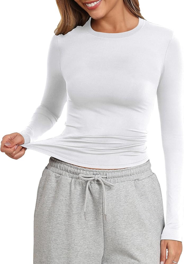 PALINDA Fitted Long Sleeve Shirts for Women Crew Neck Basic Stretchy T-Shirts Casual Layering Tee... | Amazon (US)