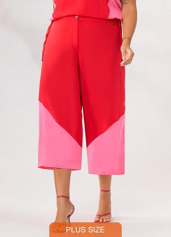 Donna Peck - Calça Pantacourt Crepe Bicolor Vermelha | Posthaus (BR)