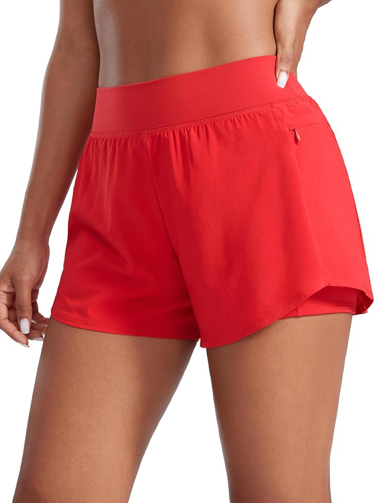 CRZ YOGA Double Layer Running Shorts for Women 3" High Waisted 2 in 1 for Athletic Tennis Workout... | Amazon (US)